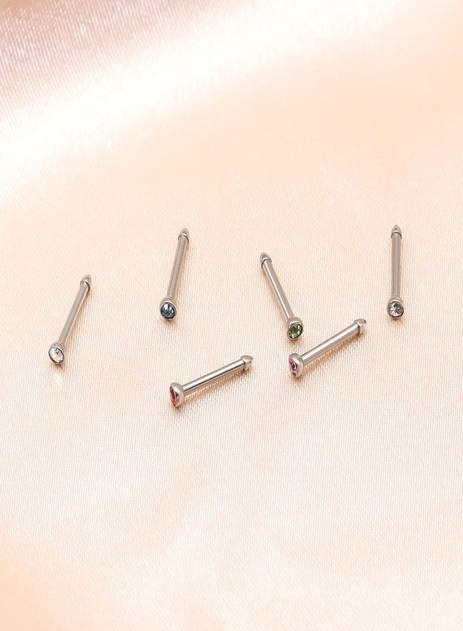 BLISI 6pcs 18G 20G Nose Rings Titanium Nose Piercings Screw with Crystal Stone for Women Nose Rings L-Shaped Nose Studs Set for Women Men (6PCS Set 3, 18G 6.5x2) - Image 5